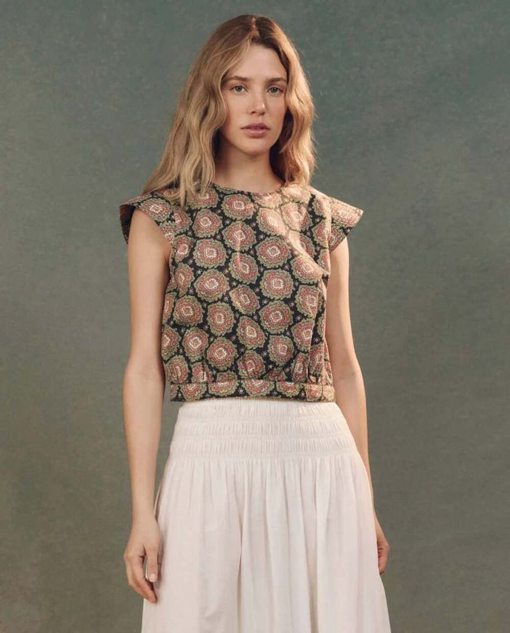 The Great The Midland Top Heirloom Paisley Cotton Trapunto Blouse Large NWT